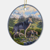 Mutter Wolf & Welpen Bergflusstal Keramik Ornament (Links)