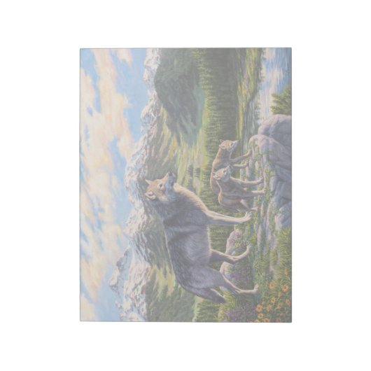 Mutter Wolf & Welpen Bergflusstal Notizblock (Rotiert)