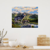 Mutter Wolf & Welpen Bergflusstal Poster (Küche)