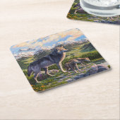 Mutter Wolf & Welpen Bergflusstal Rechteckiger Pappuntersetzer (angewinkelt)