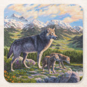 Mutter Wolf & Welpen Bergflusstal Rechteckiger Pappuntersetzer (Vorderseite)