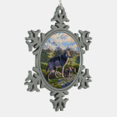 Mutter Wolf & Welpen Bergflusstal Schneeflocken Zinn-Ornament (Links)