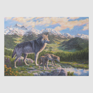 Mutter Wolf & Welpen Bergflusstal Seidenpapier