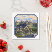 Mutter Wolf & Welpen Bergflusstal Serviette (Beispiel)