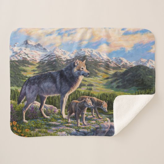 Mutter Wolf & Welpen Bergflusstal Sherpadecke (Vorderseite (Horizontal))