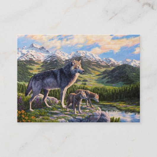 Mutter Wolf & Welpen Bergflusstal Visitenkarte (Vorderseite)