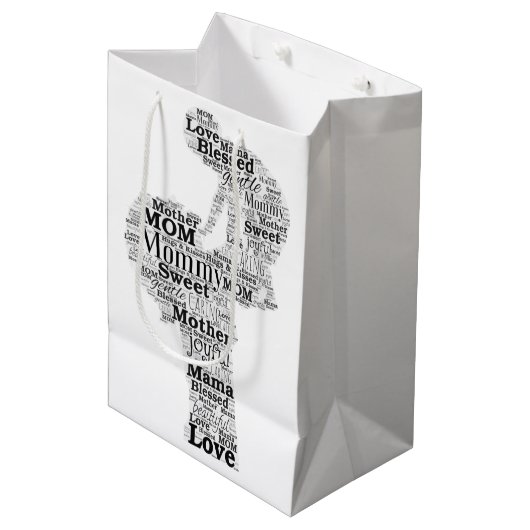 Mutter Word Art Mittlere Geschenktüte (Vorderseite Schrägansicht)