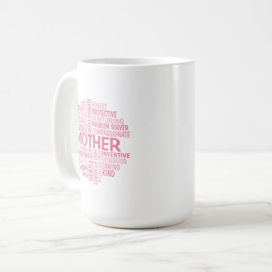 Mutter Word Cloud Kaffee Tasse in Rosa (Vorderseite Links)