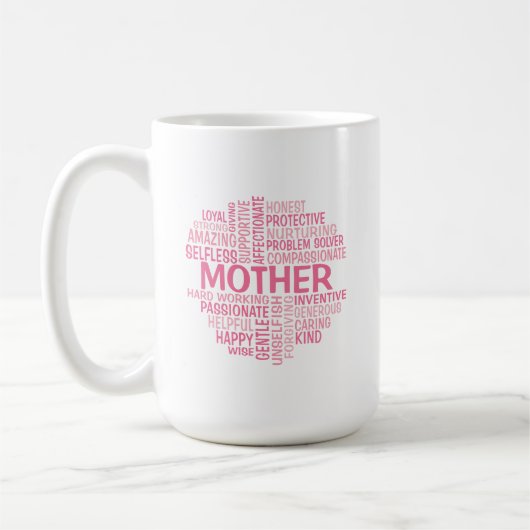 Mutter Word Cloud Kaffee Tasse in Rosa (Links)