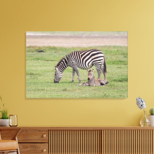 Mutter Zebra mit neugeborenem Colt Leinwanddruck (Insitu (Wohnzimmer))