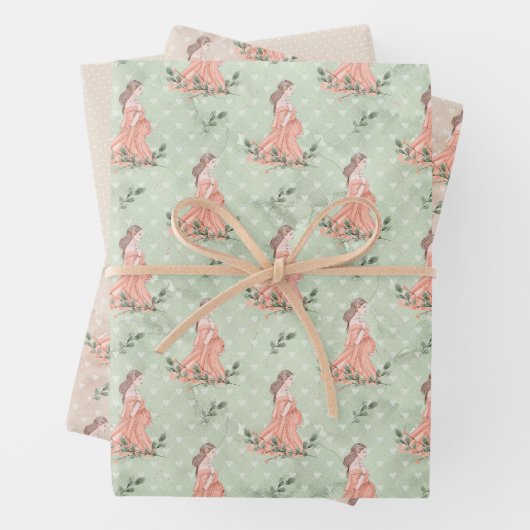 Mutter zu sein schwanger Rosa Grün und Tan Geschenkpapier Set (Beispiel)