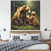 Mutterbär mit Kneipen in einer Waldlandschaft Leinwanddruck (Insitu (Schlafzimmer))