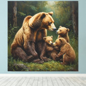 Mutterbär mit Kneipen in einer Waldlandschaft Leinwanddruck (Insitu (Holzboden))