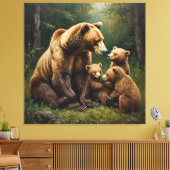 Mutterbär mit Kneipen in einer Waldlandschaft Leinwanddruck (Insitu (Wohnzimmer))