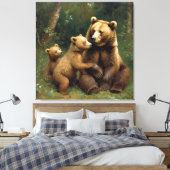 Mutterbär mit Kneipen in einer Waldlandschaft Leinwanddruck (Insitu (Schlafzimmer))