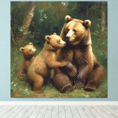 Mutterbär mit Kneipen in einer Waldlandschaft Leinwanddruck (Insitu (Holzboden))