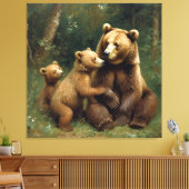 Mutterbär mit Kneipen in einer Waldlandschaft Leinwanddruck (Insitu (Wohnzimmer))