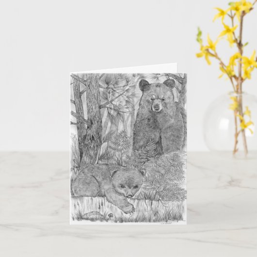 Mutterbär und Küken Karte (Gelbe Blume)