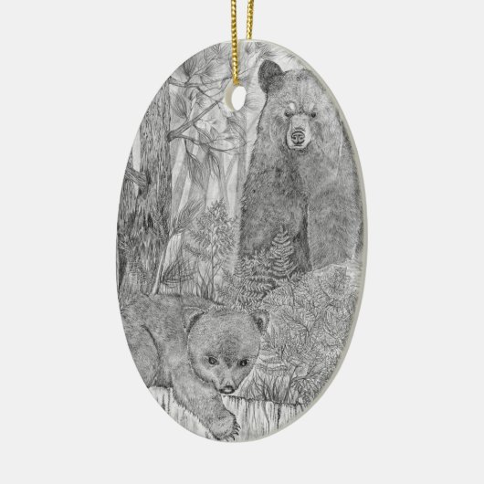 Mutterbär Watching Cub Keramik Ornament (Links)