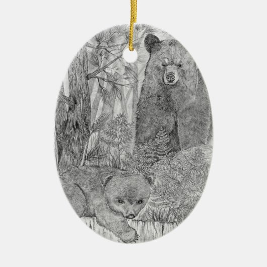 Mutterbär Watching Cub Keramik Ornament (Vorne)
