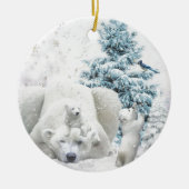 Mütterchen des müden Polarbären mit Babys Keramikornament (Vorne)
