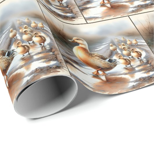 Mutterduck mit Ducklein Geschenkpapier (Rolleneckpunkt)