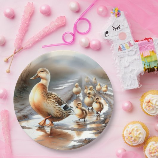 Mutterduck mit Ducklein Pappteller (Party)