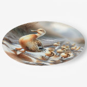 Mutterduck mit Ducklein Pappteller (Schrägansicht)