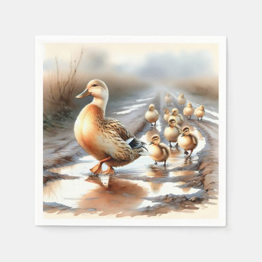 Mutterduck mit Ducklein Serviette (Vorderseite)