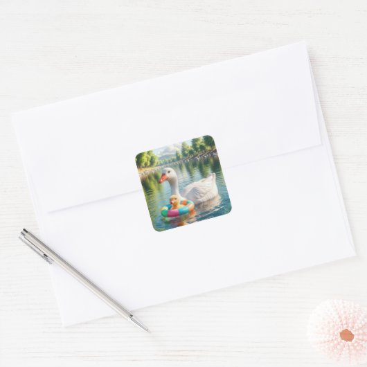 Mutterdusche mit Ducklein Quadratischer Aufkleber (Umschlag)