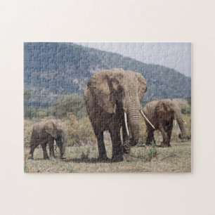 Mutterelefant geht mit Elefantenkalb Puzzle