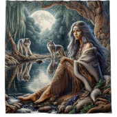 Mutterfrau, die mit zwei Wölfen reflektiert Duschvorhang (Vorderseite)