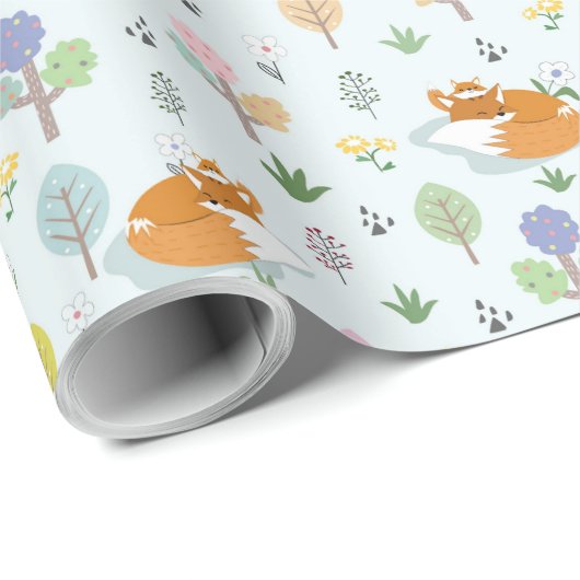 Mutterfuchs Baby Fox schlafen im Wald Geschenkpapier (Rolleneckpunkt)