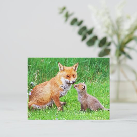 Mutterfuchs und -kuchen postkarte (Stehend Vorderseite)
