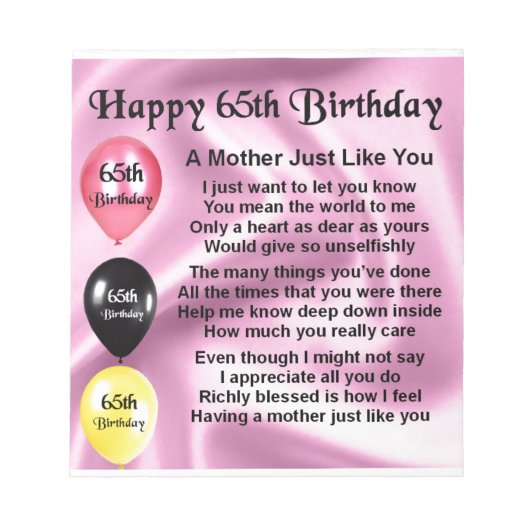 Muttergedicht - 65. Geburtstag Notizblock (Vorderseite)