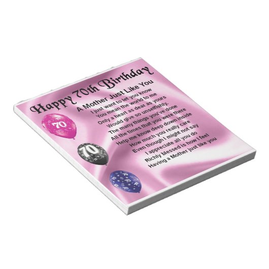 Muttergedicht - 70. Geburtstag Notizblock (angewinkelt)