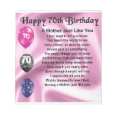 Muttergedicht - 70. Geburtstag Notizblock (Vorderseite)