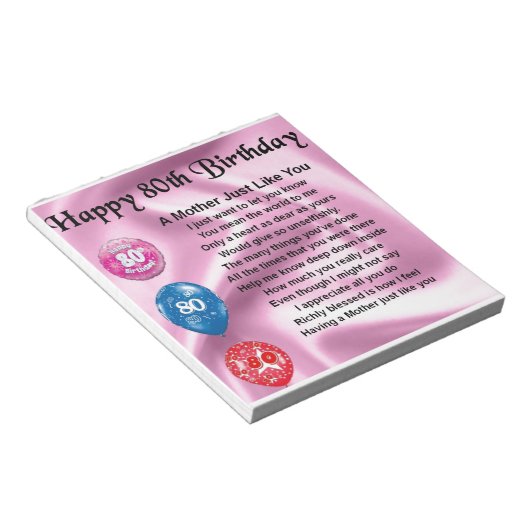 Muttergedicht - 80. Geburtstag Notizblock (angewinkelt)
