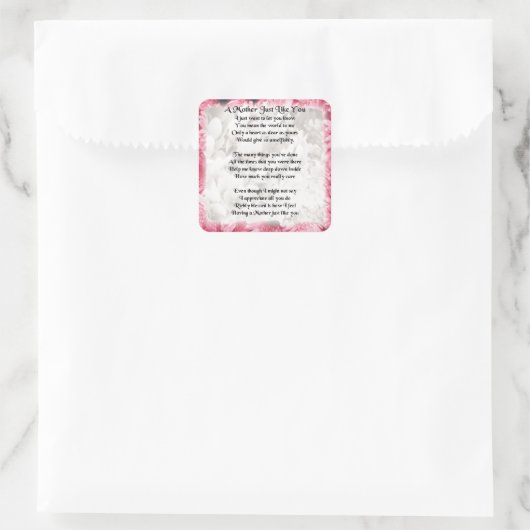 Muttergedicht - rosa Blumendesign Quadratischer Aufkleber (Tasche)