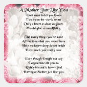 Muttergedicht - rosa Blumendesign Quadratischer Aufkleber (Vorderseite)