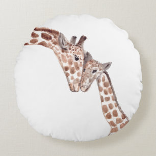 Muttergiraffe mit afrikanischer Wasserfarbe Rundes Kissen
