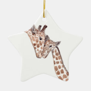 Muttergiraffe mit Baby Keramik Ornament