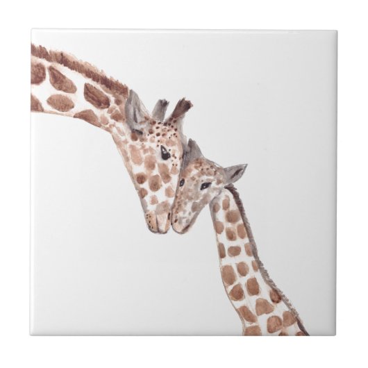 Muttergiraffe mit niedlichen Wasserfarben-Kleintie Fliese (Vorderseite)