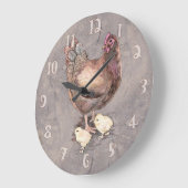 Mutterhen und Küken Wasserfarbe Große Wanduhr (Winkel)