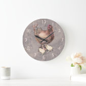 Mutterhen und Küken Wasserfarbe Große Wanduhr (Zuhause)