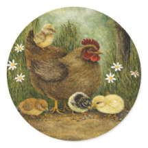 Mutterhenne mit Küken beim Fressen von Sonnenblume