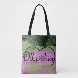 Mutterherz auf rosa Wildblumen Tasche
