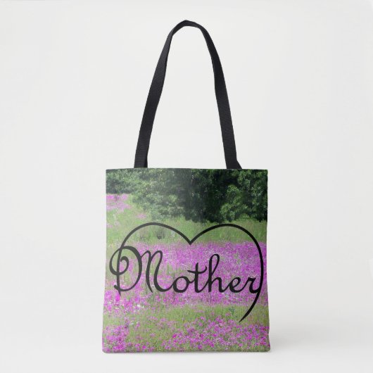 Mutterherz auf rosa Wildblumen Tasche (Vorderseite)