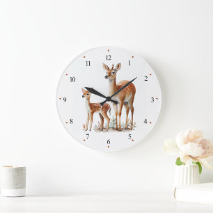Mutterhirsch und Hirschkalb-Kinderzimmer Wanduhr