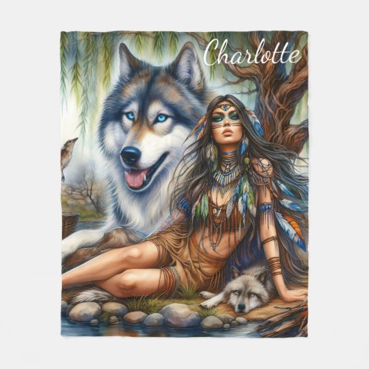 Mutterin mit ihren Wolfskameraden Fleecedecke (Vorderseite)